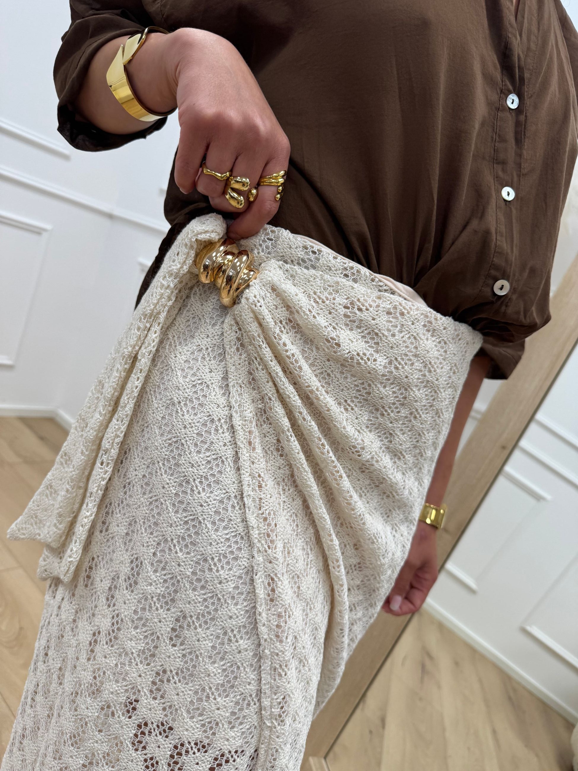 Gonna lunga pareo crochet con dettaglio dorato - HaveOne