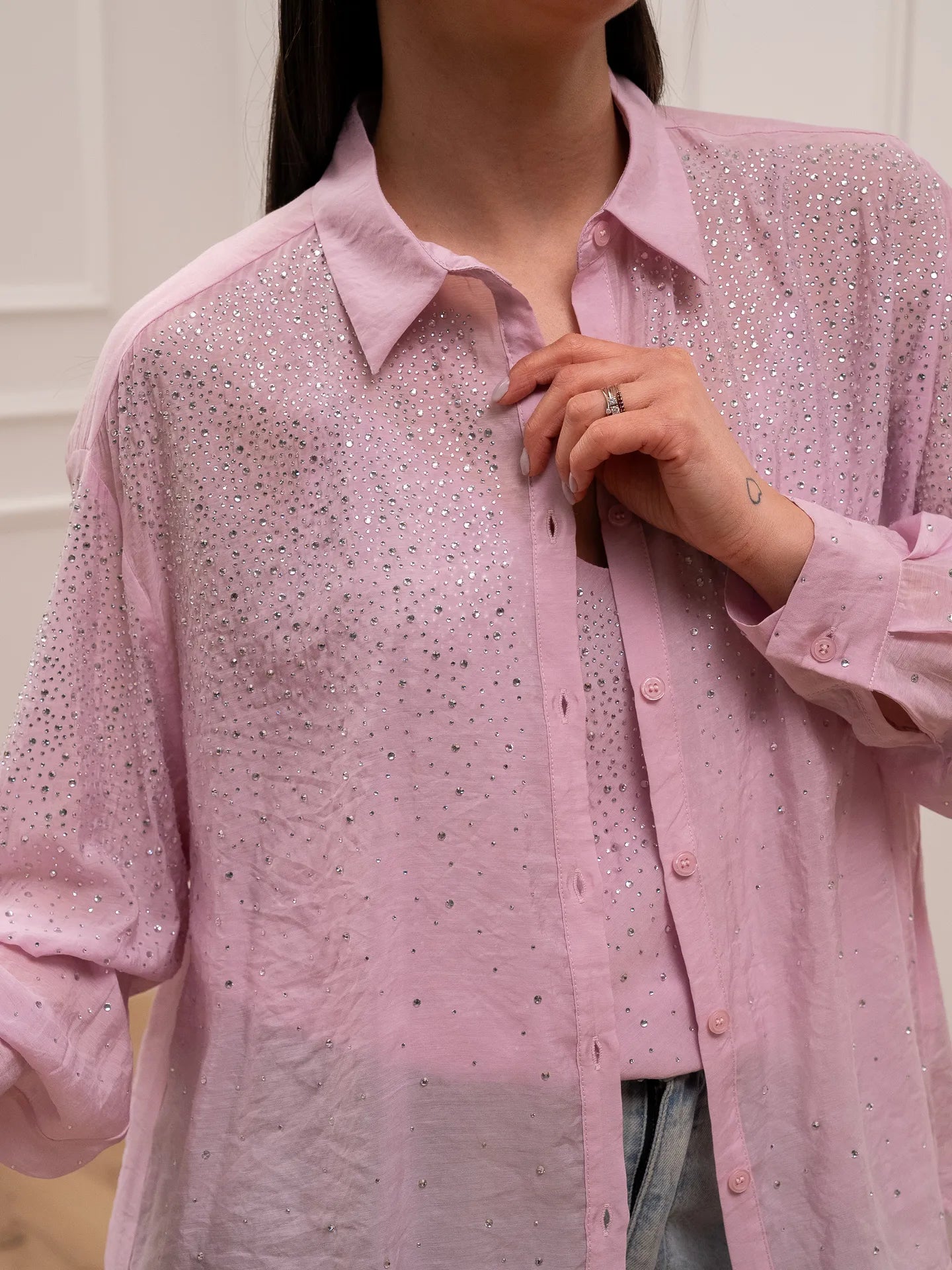 Camicia rosa in mussola con strass - You Decide