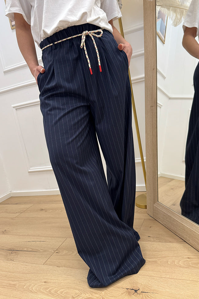 Pantaloni blu gessati con cordino - Vicolo