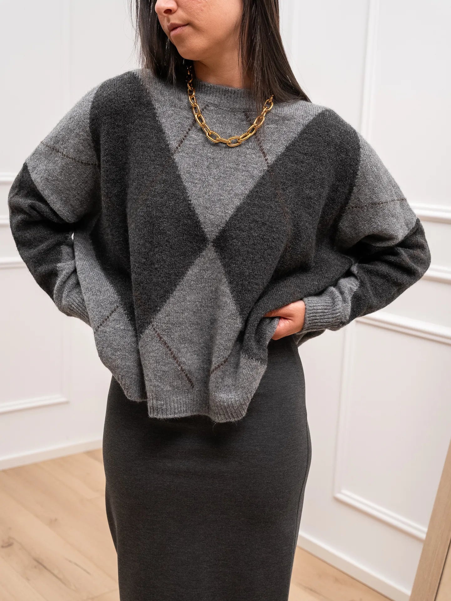 Maglia over a rombi grigio, antracite e moro - HaveOne