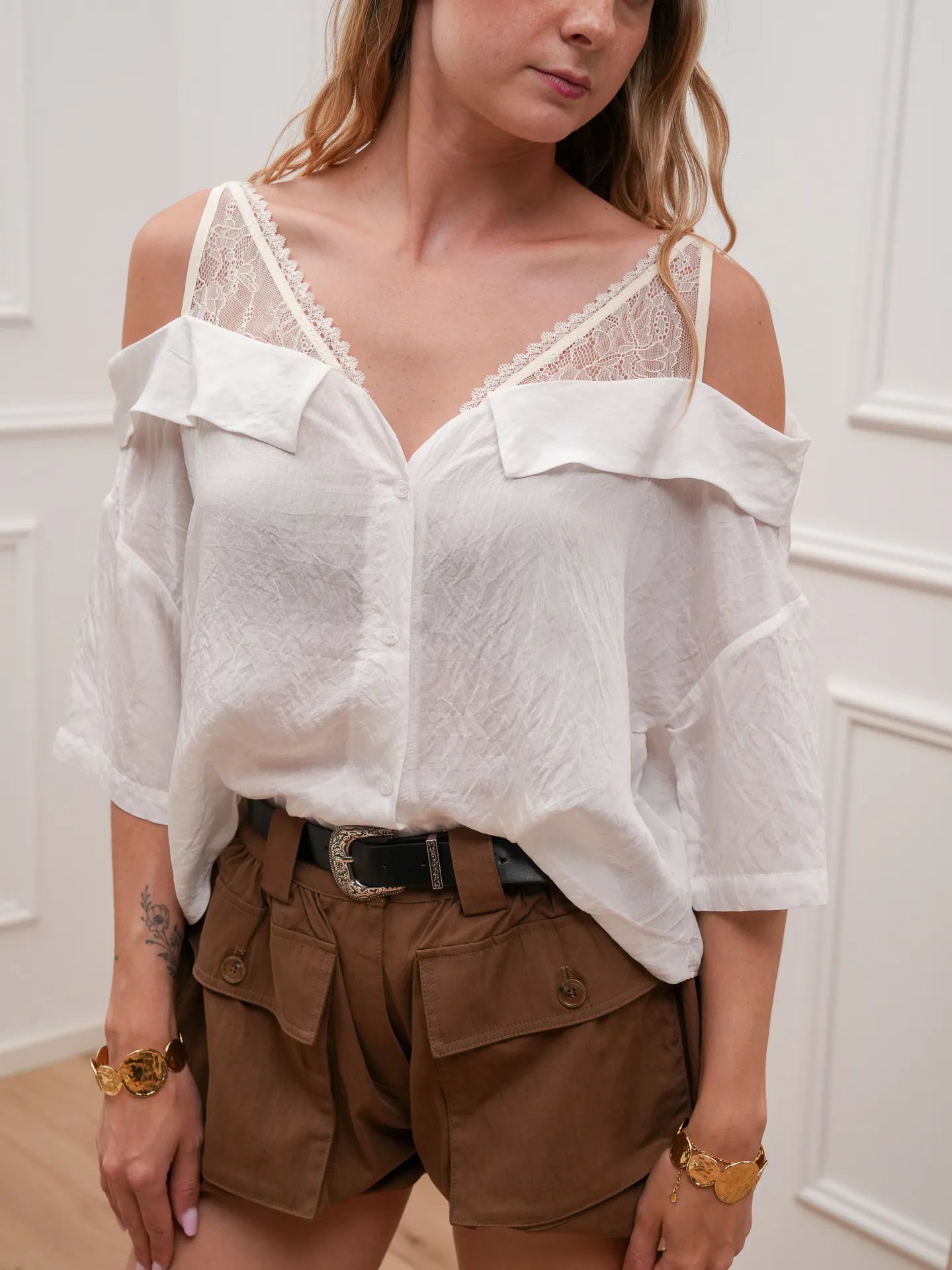 Camicia Nancy panna in mussola e pizzo - You Decide