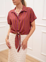Camicia riga fucsia, viola e tabacco con nodo - HaveOne