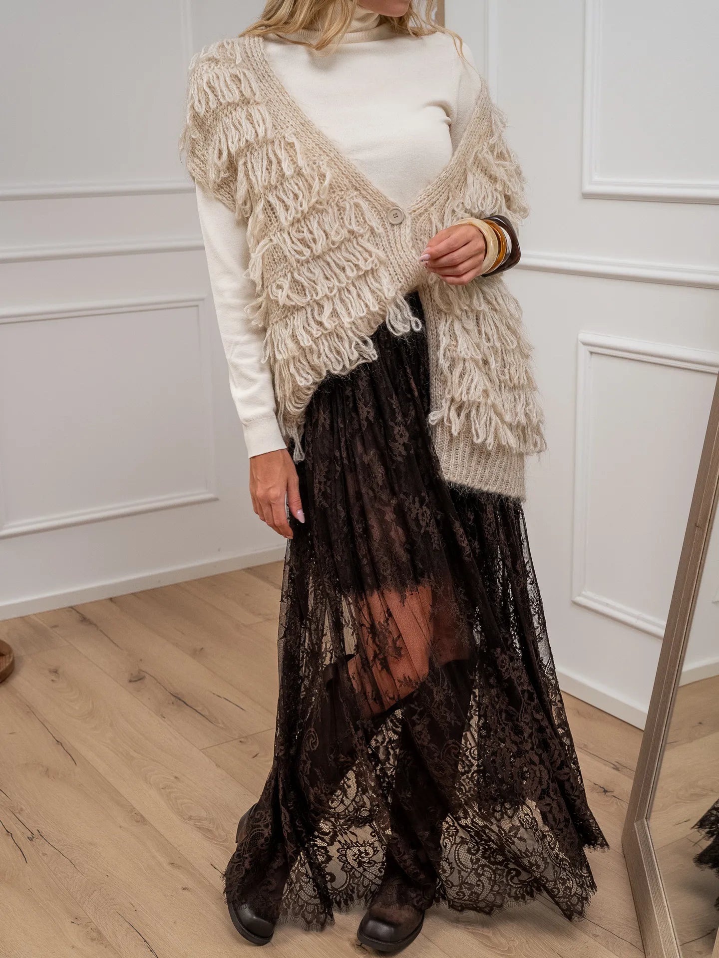 Gilet punto pannocchia sfrangiato beige - Kontatto