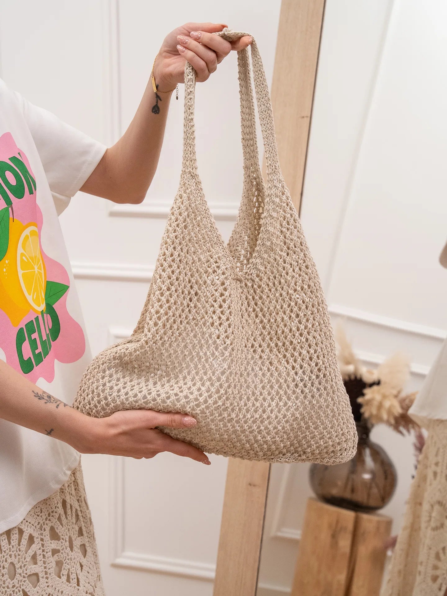 Borsa shopper crochet sabbia - Calibro Shop