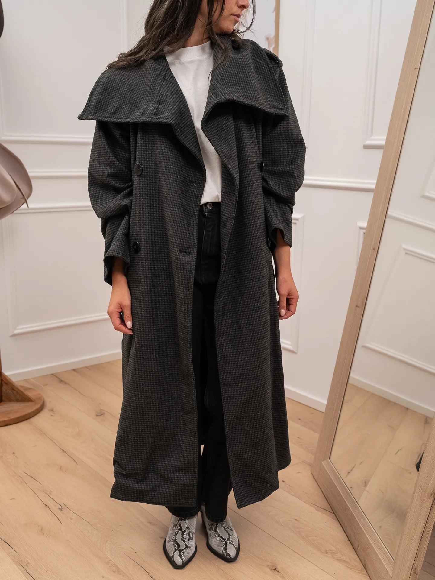 Cappotto trench grigio, nero con cintura - Glamorous