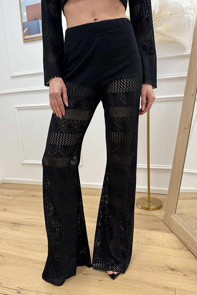 Pantaloni in crochet neri a zampa - HaveOne