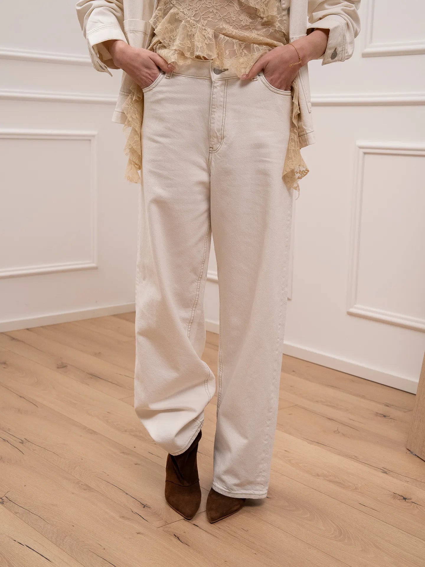 Jeans Rachele baggy burro con cuciture camel - JJXX