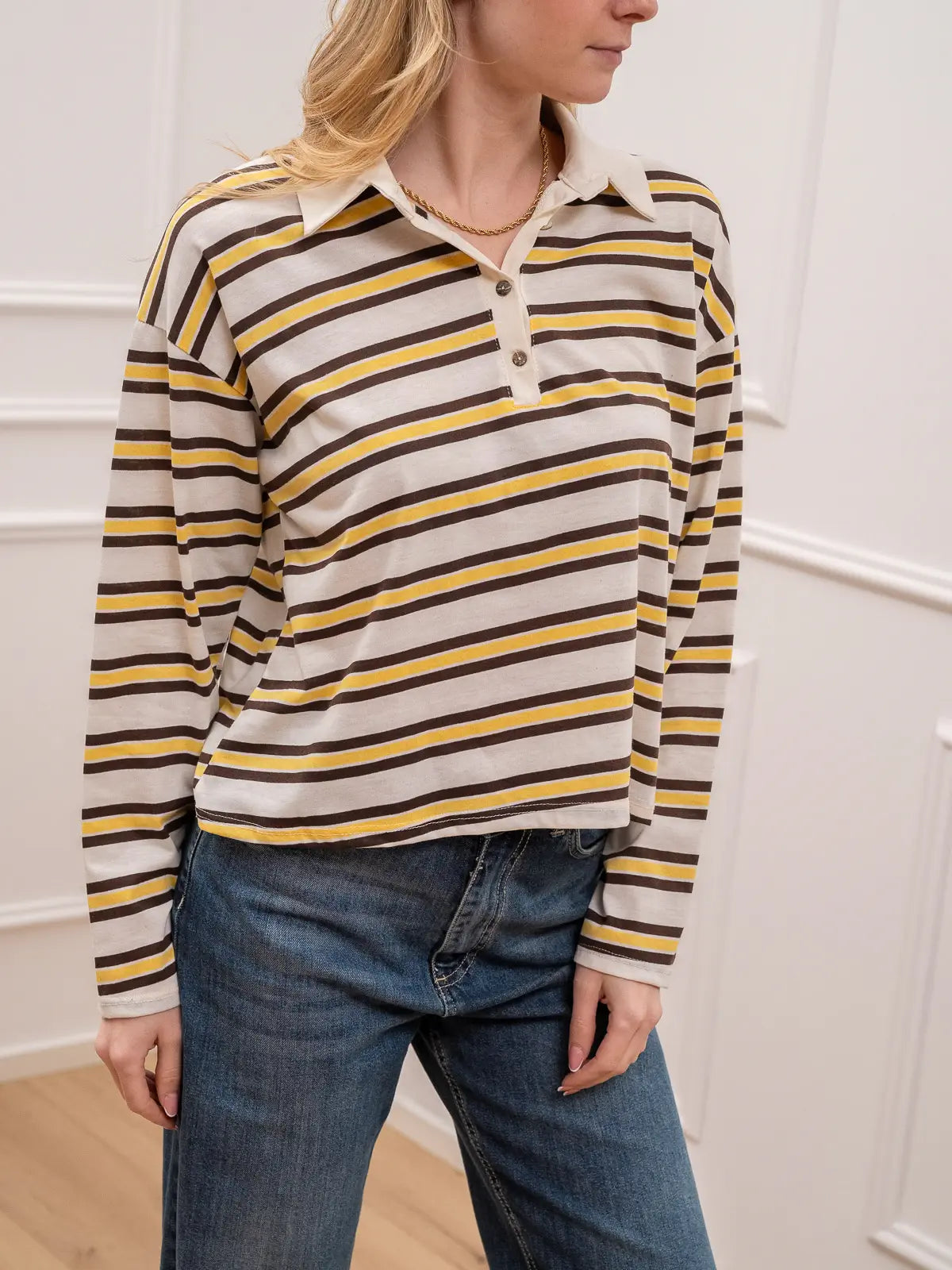 Maglia polo over rigata giallo, moro e bianco - HaveOne