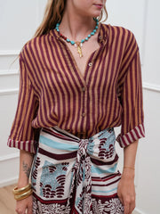 Camicia riga sottile india e tabacco in lyocell - HaveOne