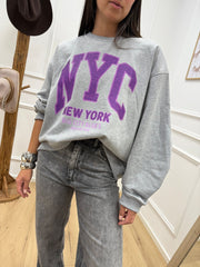 Felpa grigia Nyc viola - Vicolo