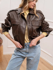 Bomber in ecopelle cioccolato con tasconi - Vicolo