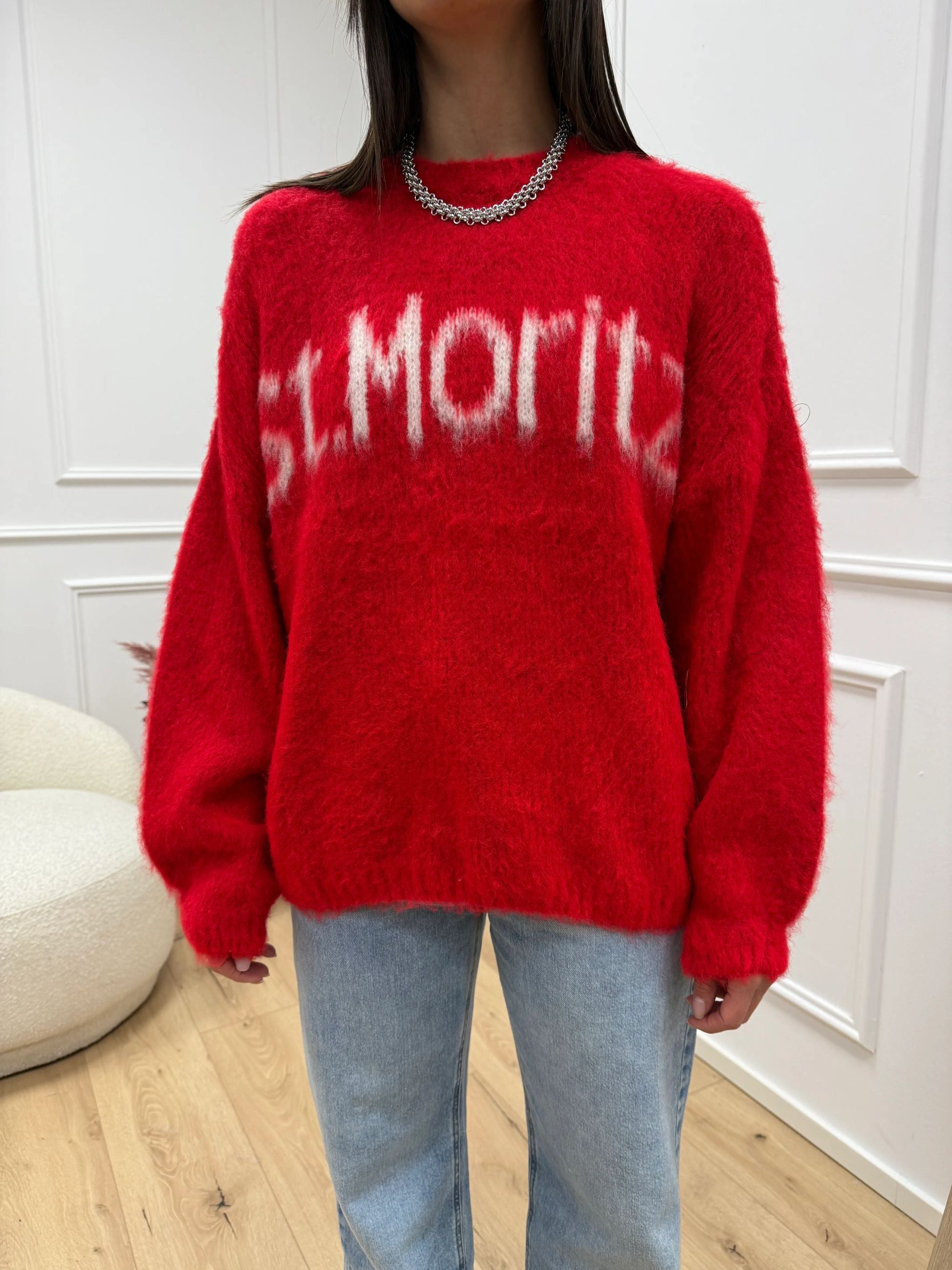 Maglia girocollo St.Moritz rosso e panna - HaveOne