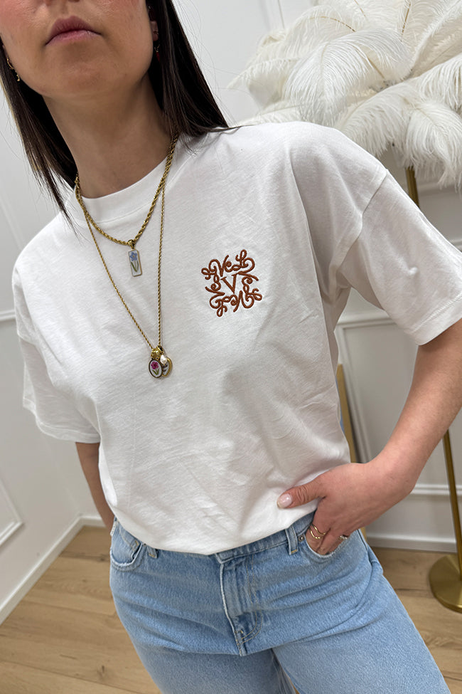 T shirt bianca ricamo "Loewe Inspo" - Vicolo