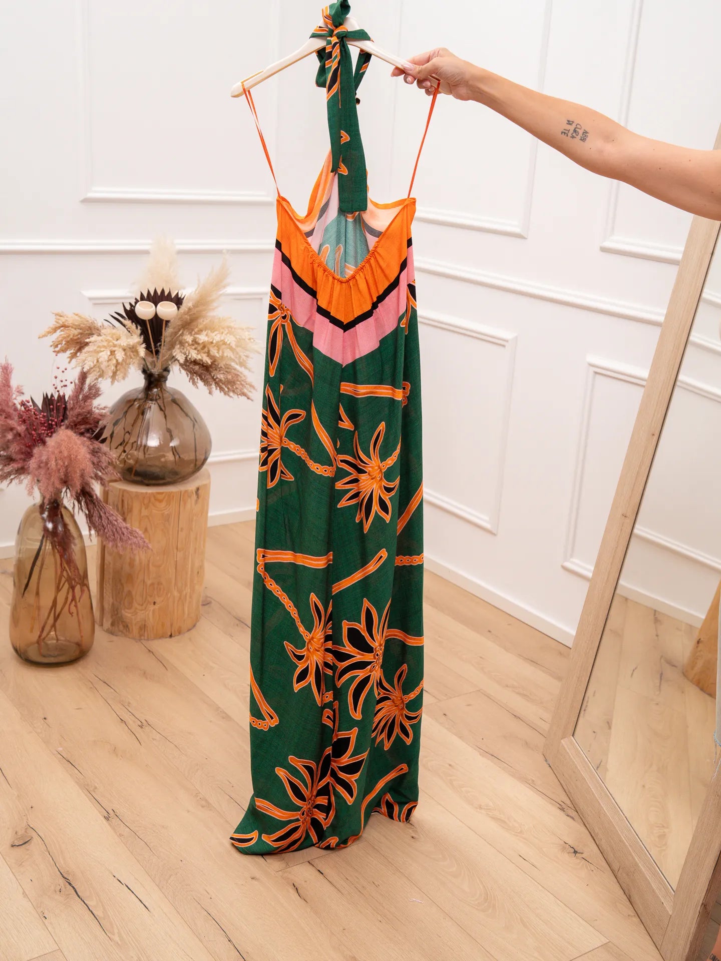 Vestito lungo Forest verde e arancio - HaveOne