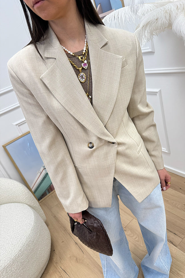 Giacca sabbia gessata lurex fit avvitato - HaveOne