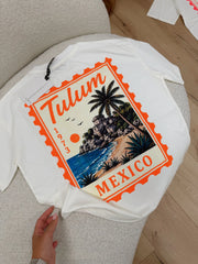 T shirt latte stampa Tulum sul retro - HaveOne
