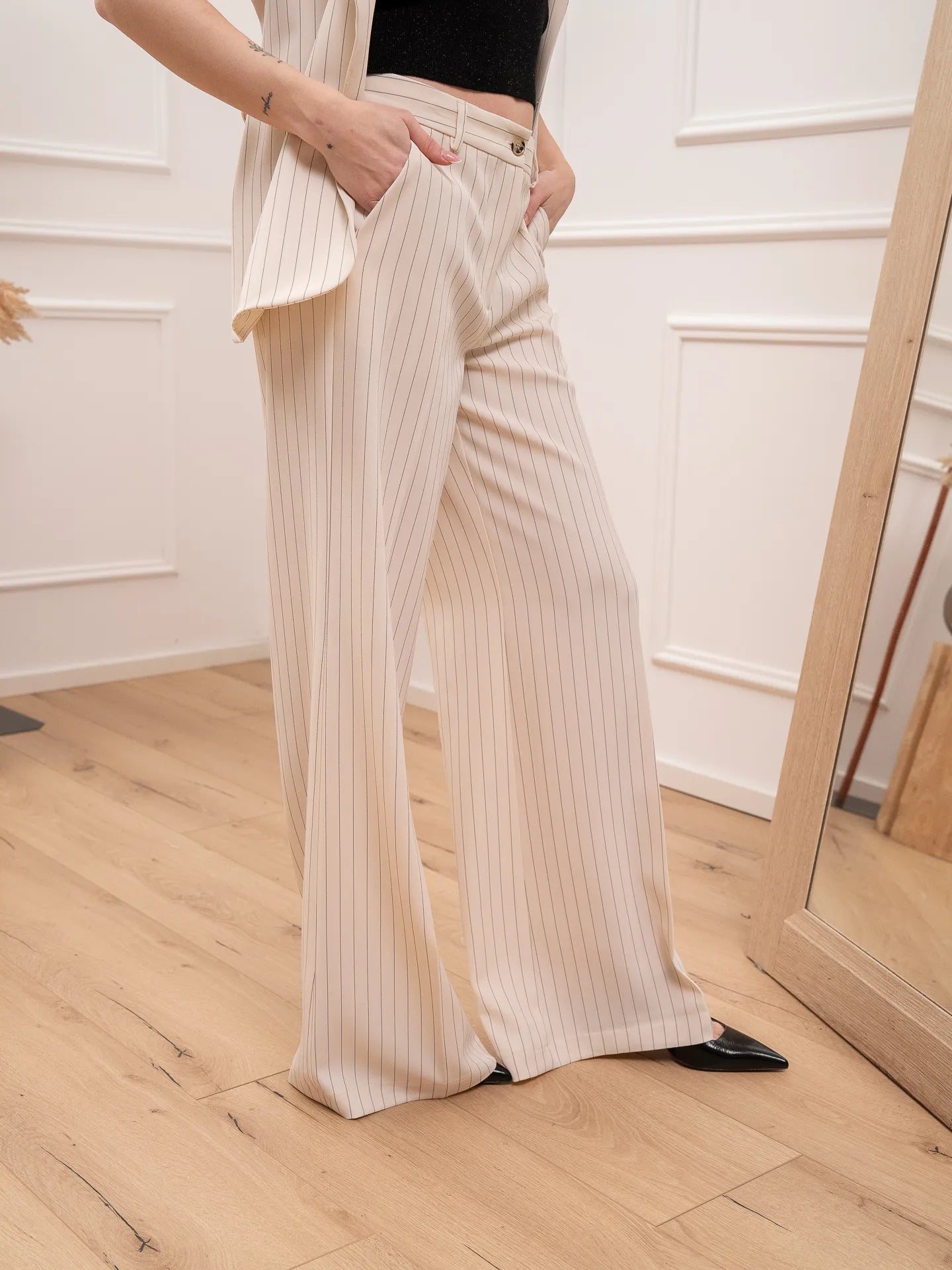 Pantaloni burro gessato nero - Vicolo