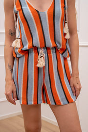 Shorts Seaside celeste e arancio con nappine - HaveOne