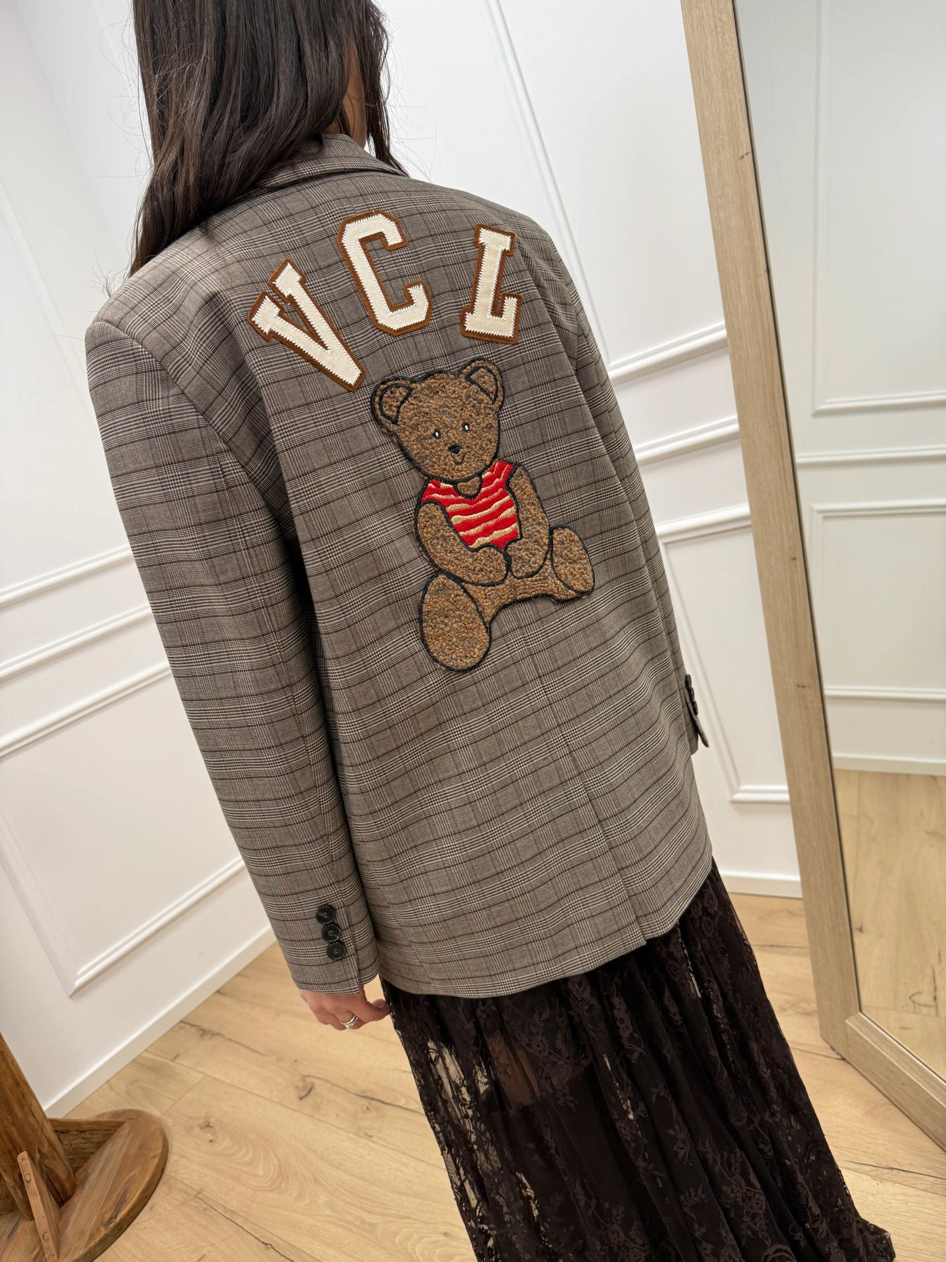 Giacca principe di galles patch teddy - Vicolo