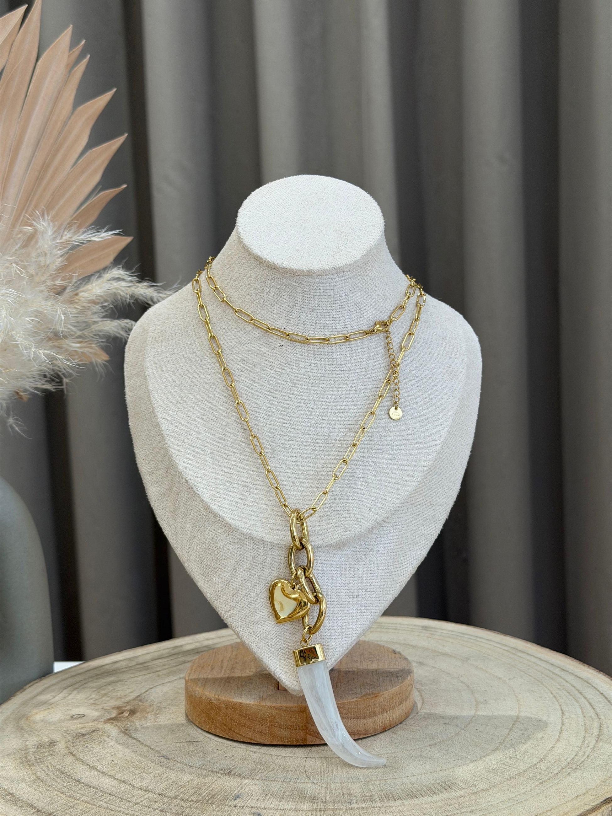 Collana lunga corno bianco e cuore - Calibro Shop