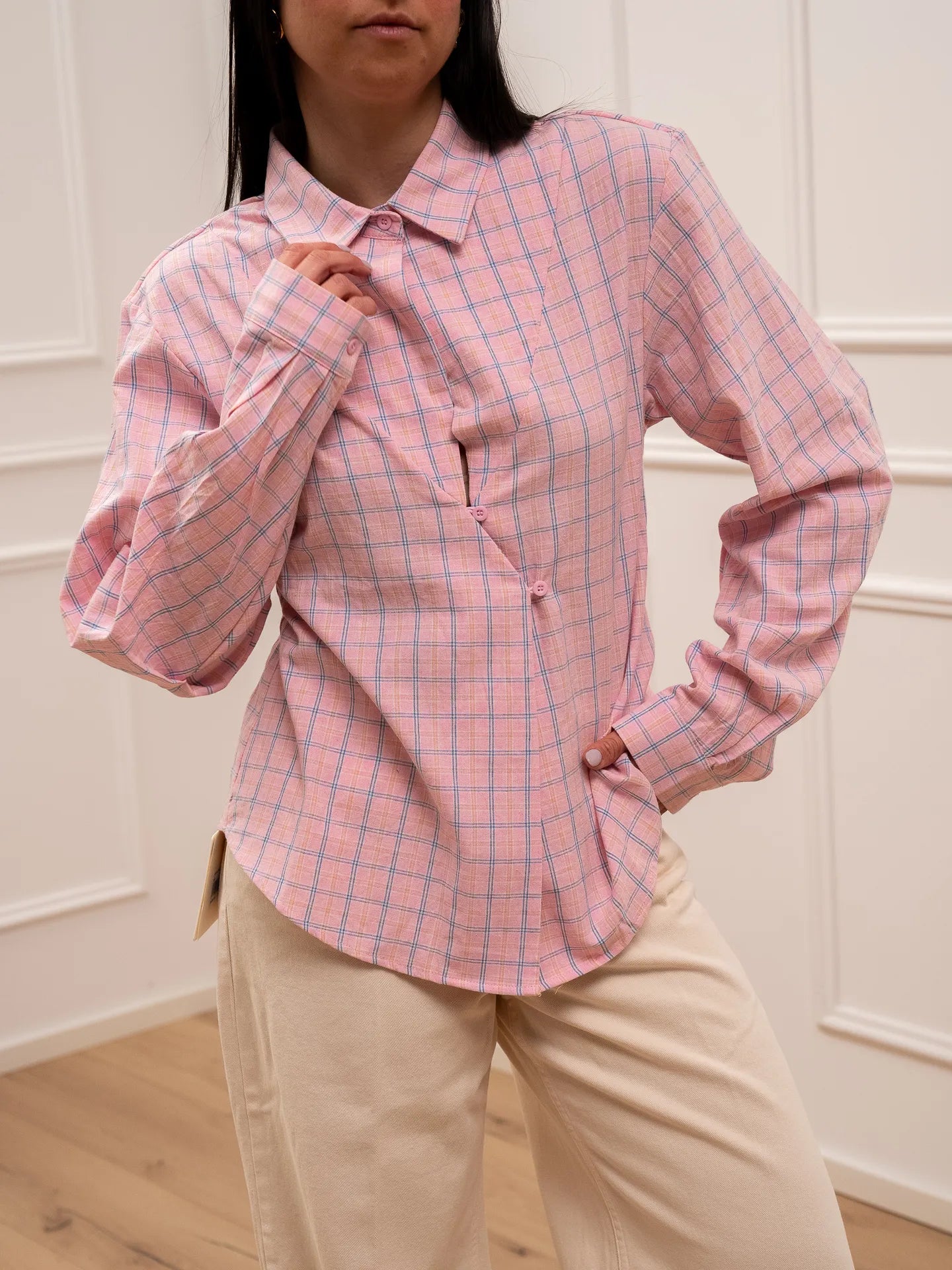 Camicia check rosa con bottoncini - Crispy
