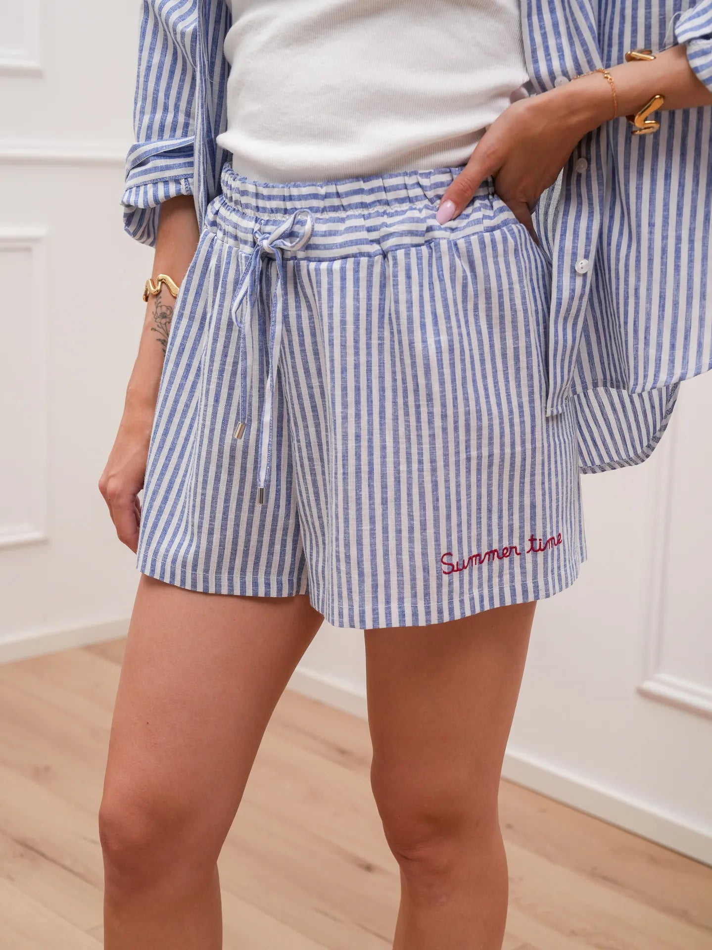 Shorts Summer Time gessati blu misto lino - Tensione In