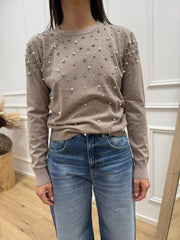 Maglia girocollo cipolla con perle e strass - You Decide