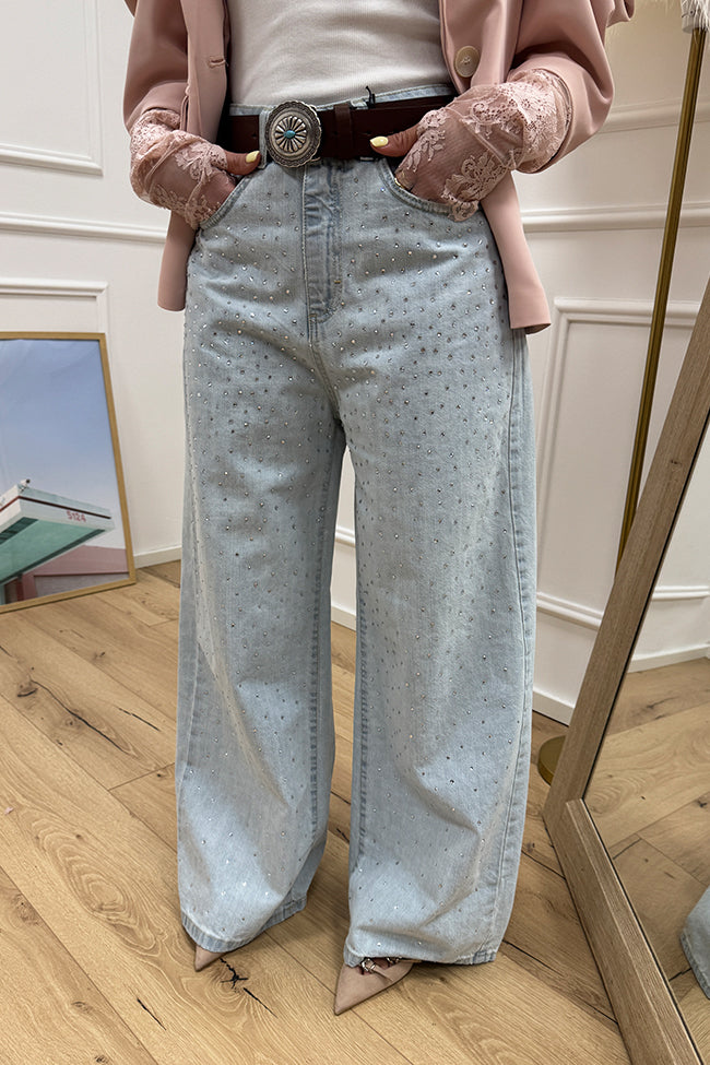 Jeans Giusy denim chiaro con strass - Tensione In