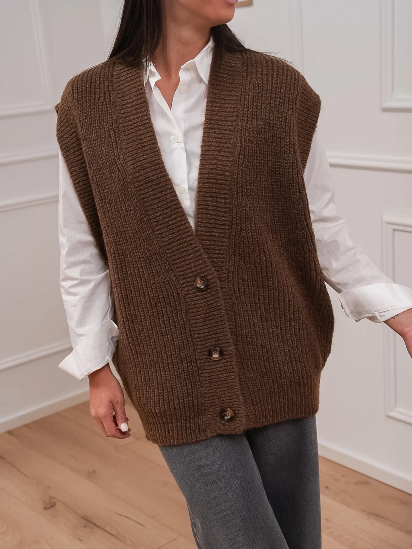 Gilet over tabacco tre bottoni - Vicolo