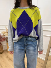 Maglia over rombi grigio, viola, lime e antracite - HaveOne