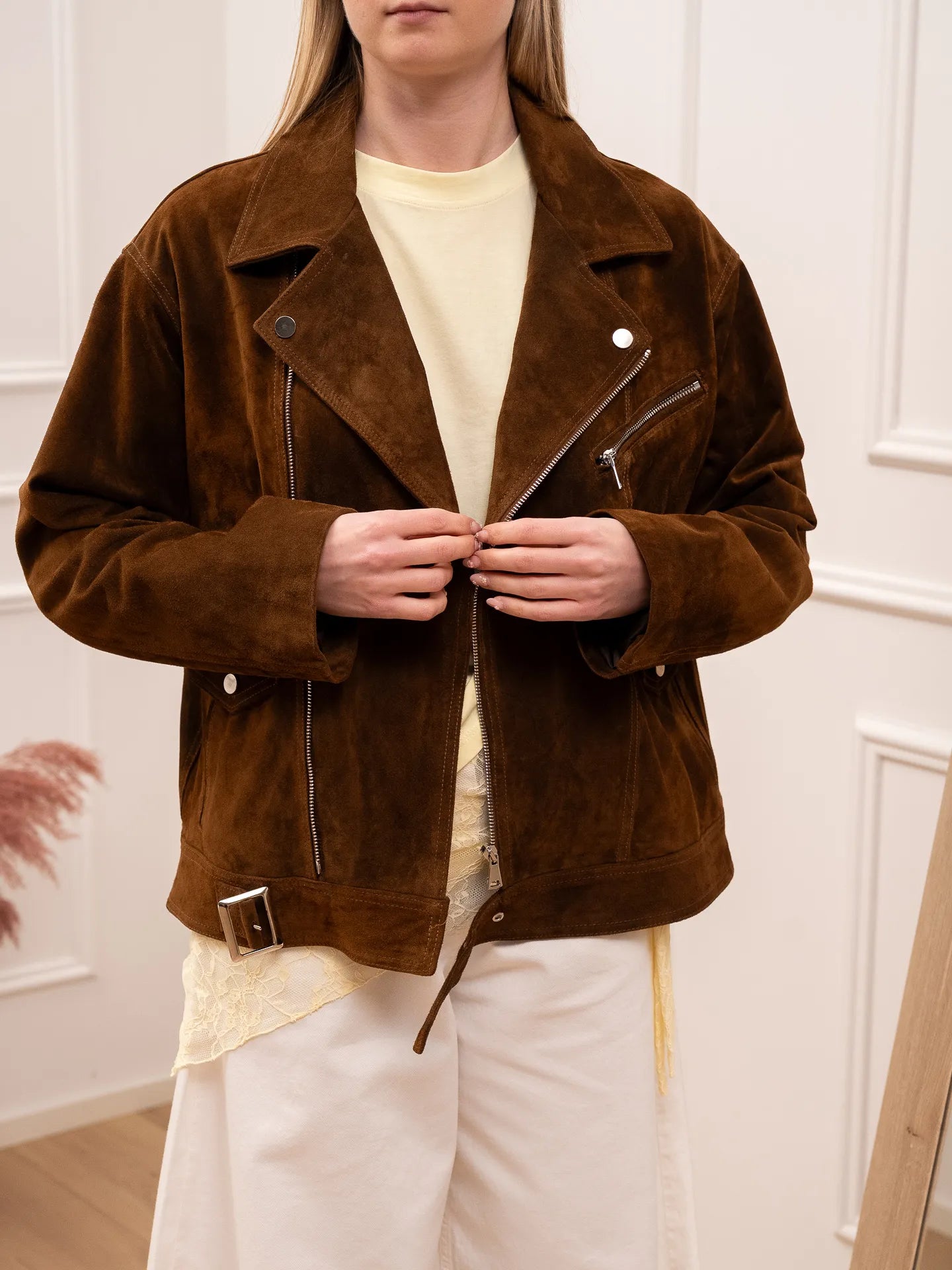 Chiodo in vera pelle moro con zip - Tensione In