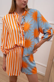 Camicia Patchwork Sun celeste, arancio in lyocell - HaveOne