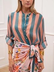 Camicia riga larga ottanio e rosa in lyocell - HaveOne