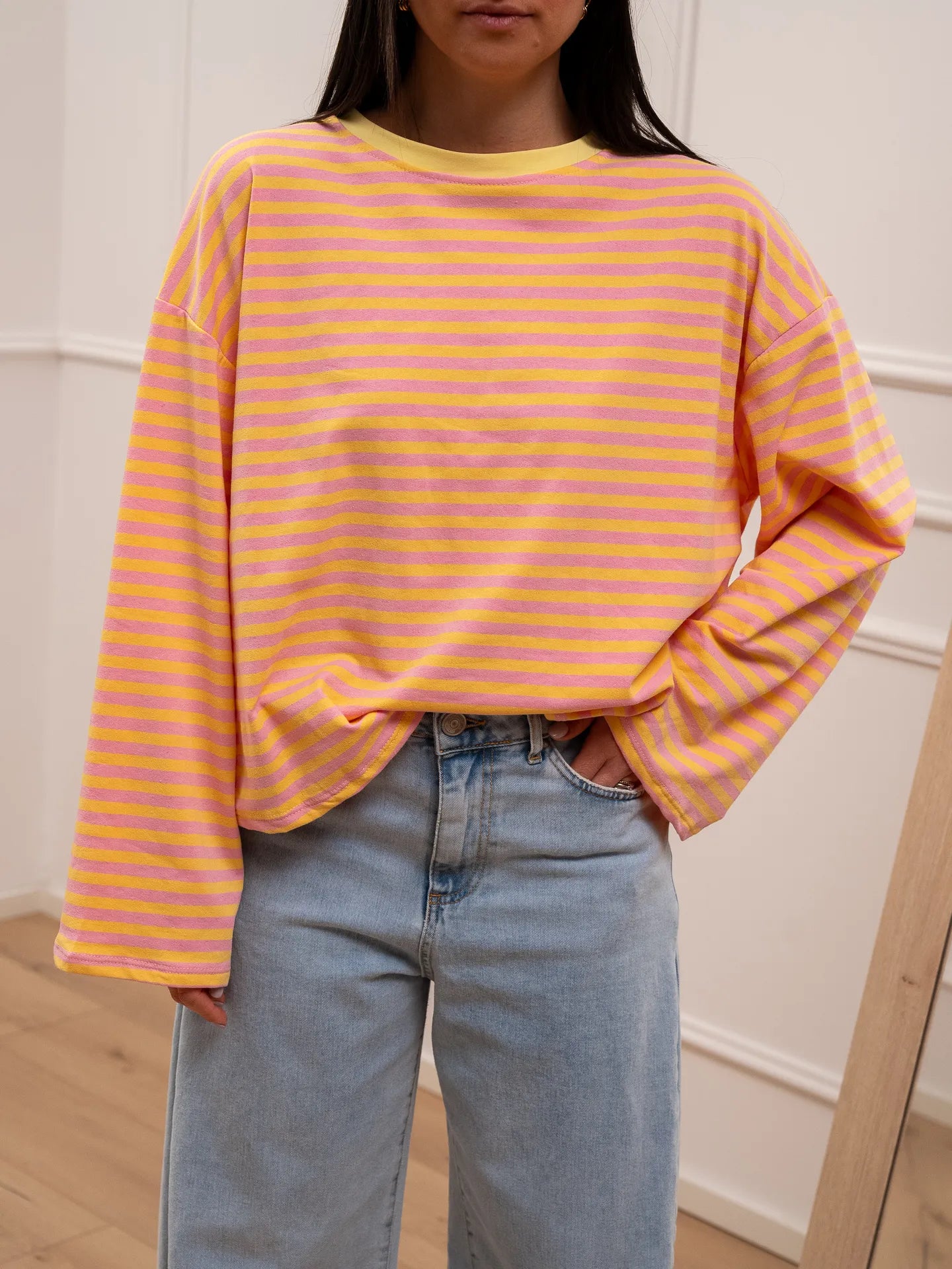 T shirt Stripe giallo e rosa - Crispy