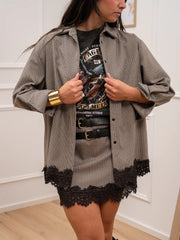 Camicia pied de poule moro con pizzo sul fondo - HaveOne