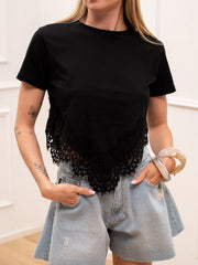 T shirt nera a punta con pizzo - HaveOne