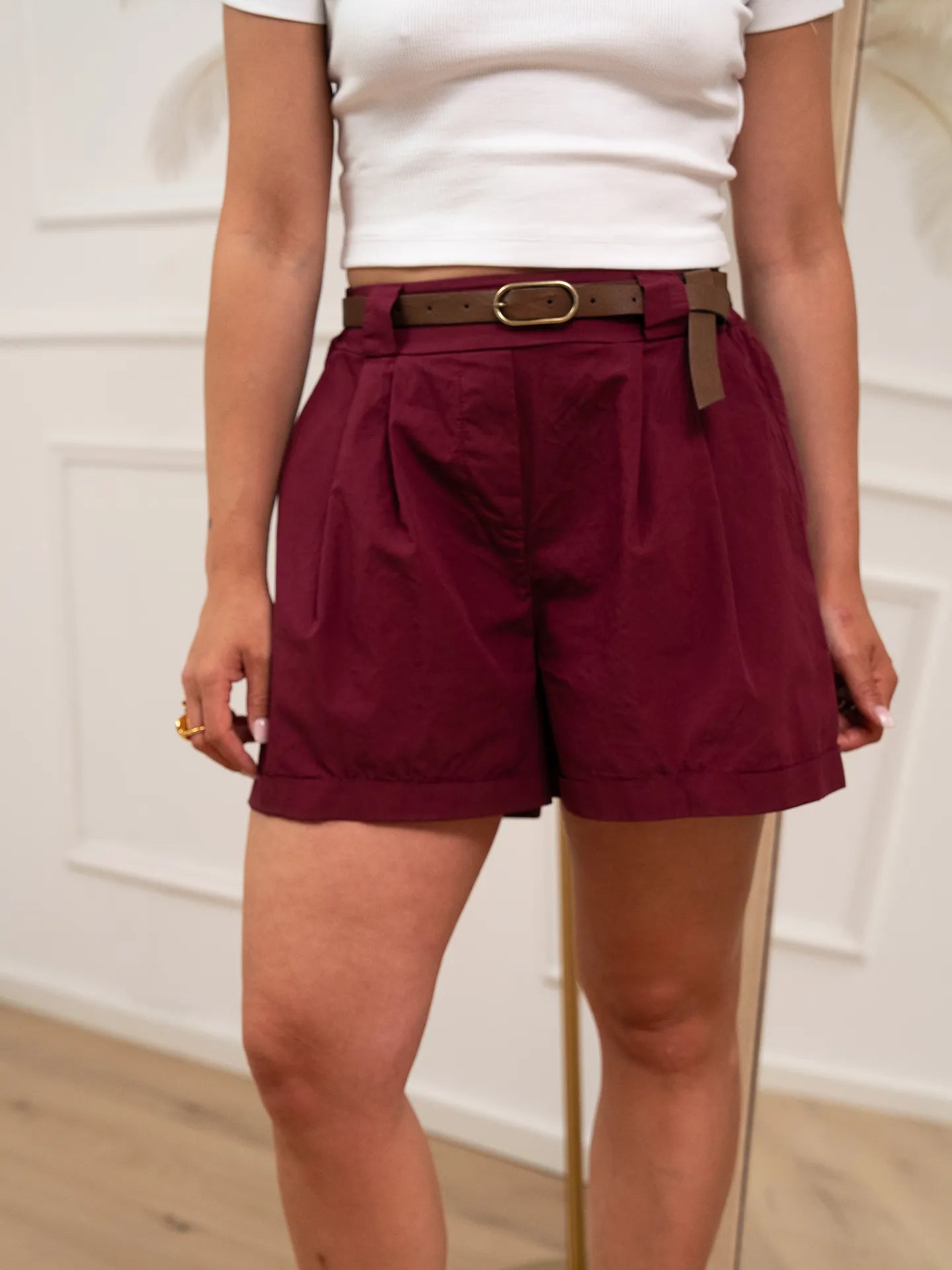 Shorts sangria con risvolto in cotone - HaveOne