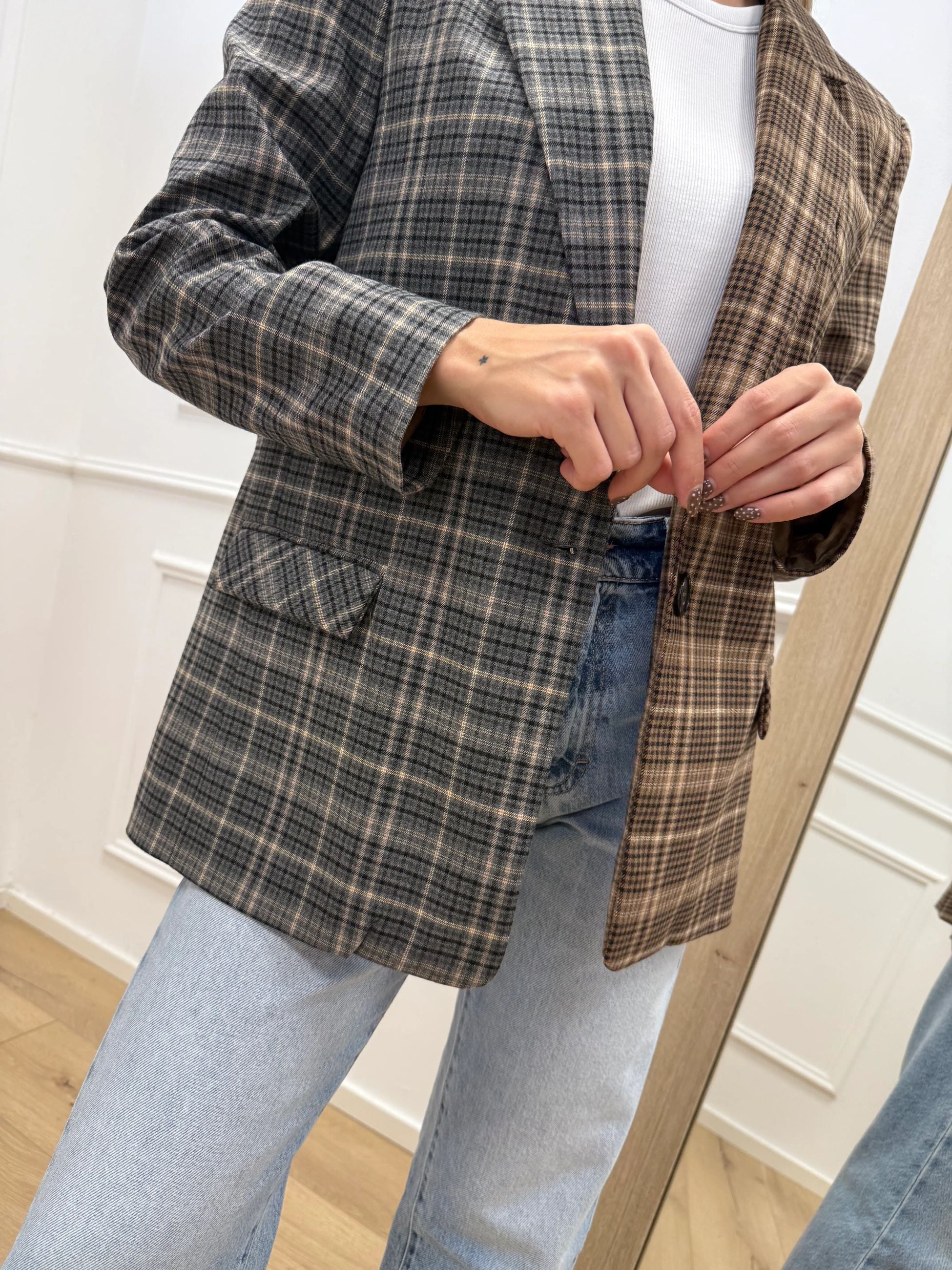 Giacca check bicolor grigio e biscotto - Dixie