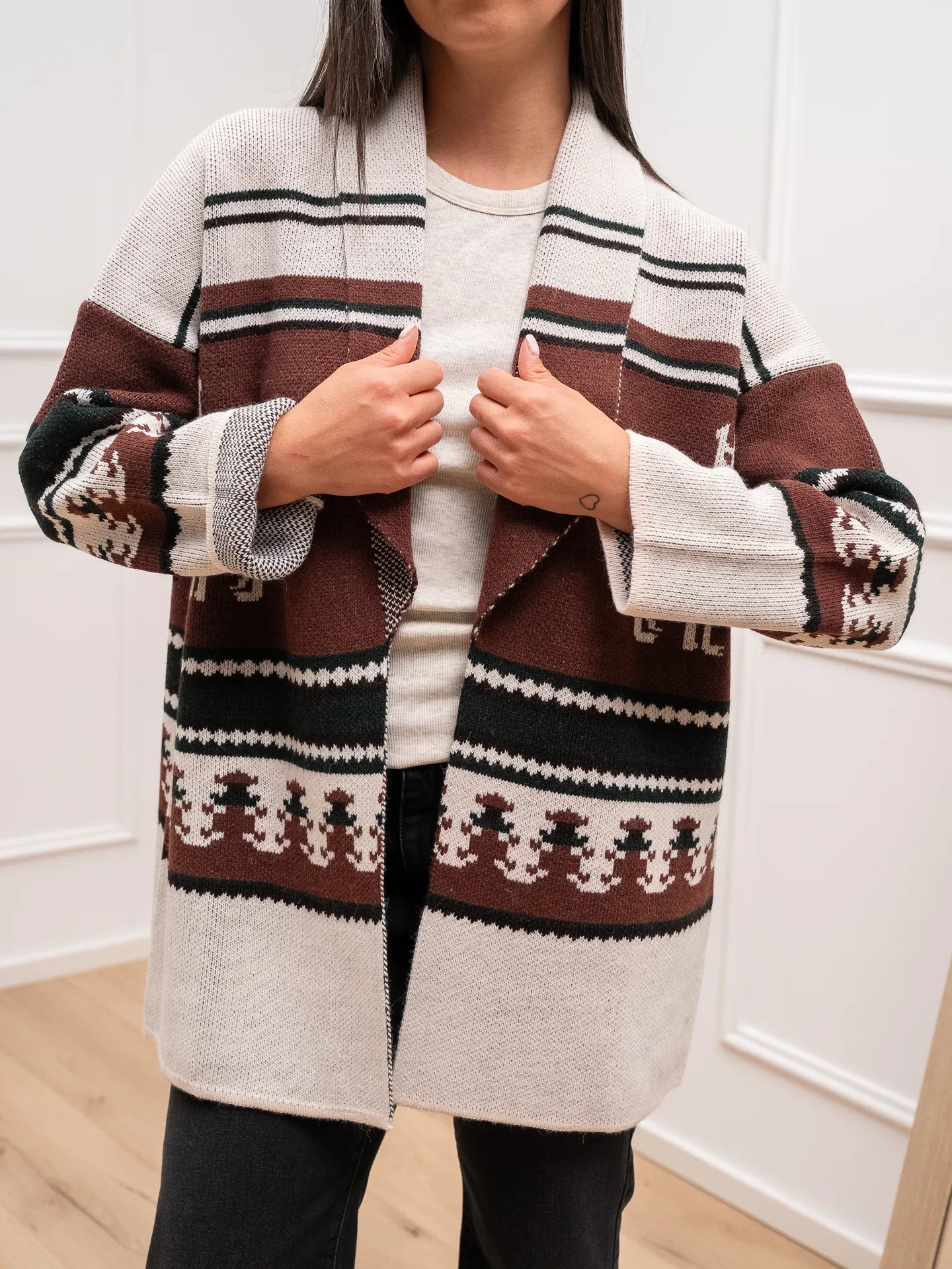 Cardigan Montana burro, bosco, gianduia - Vicolo