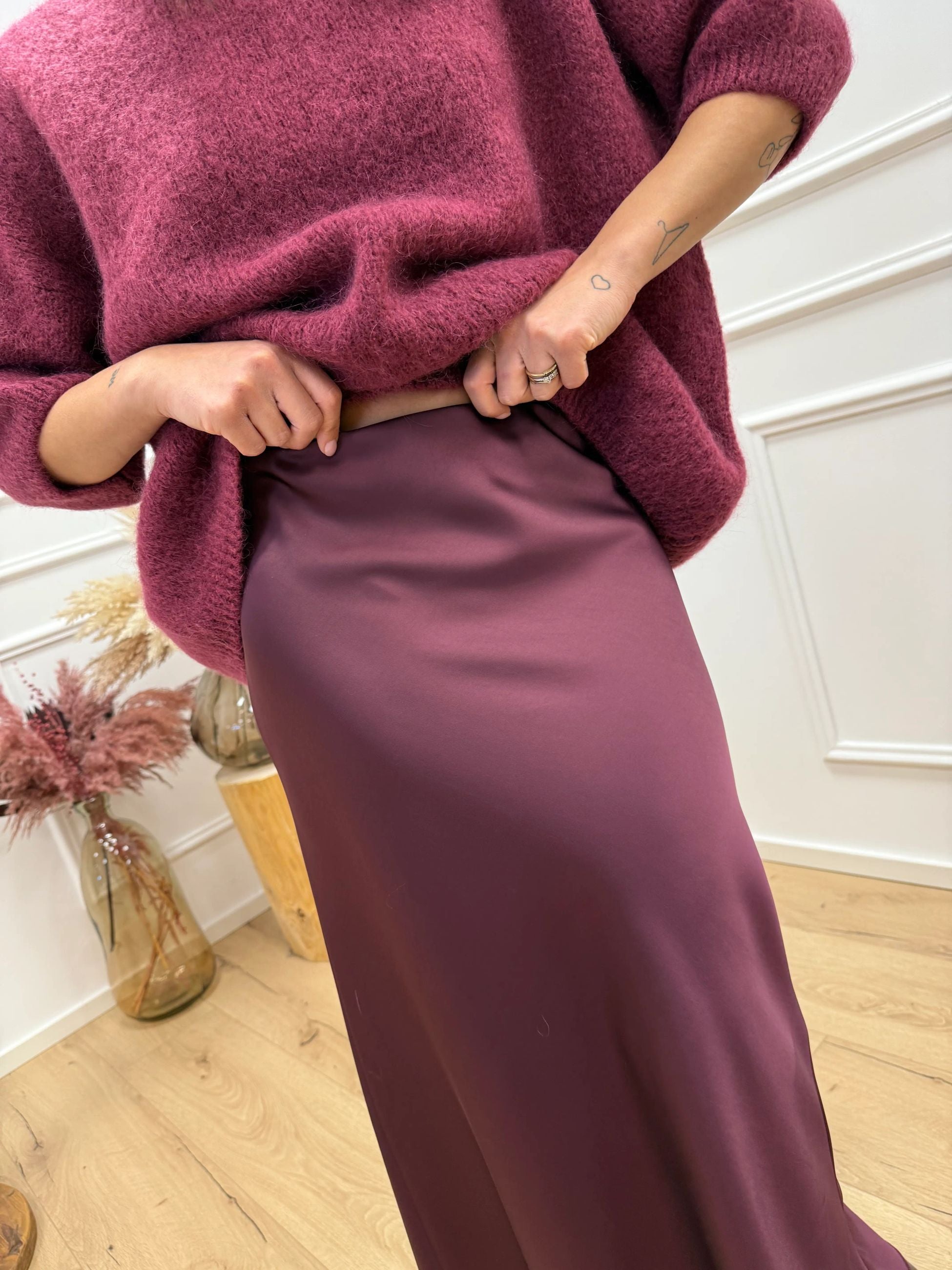 Gonna Gaia sangria in satin lunga - Dixie