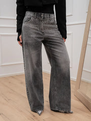 Jeans grigio con strass a cascata - Philia Loft