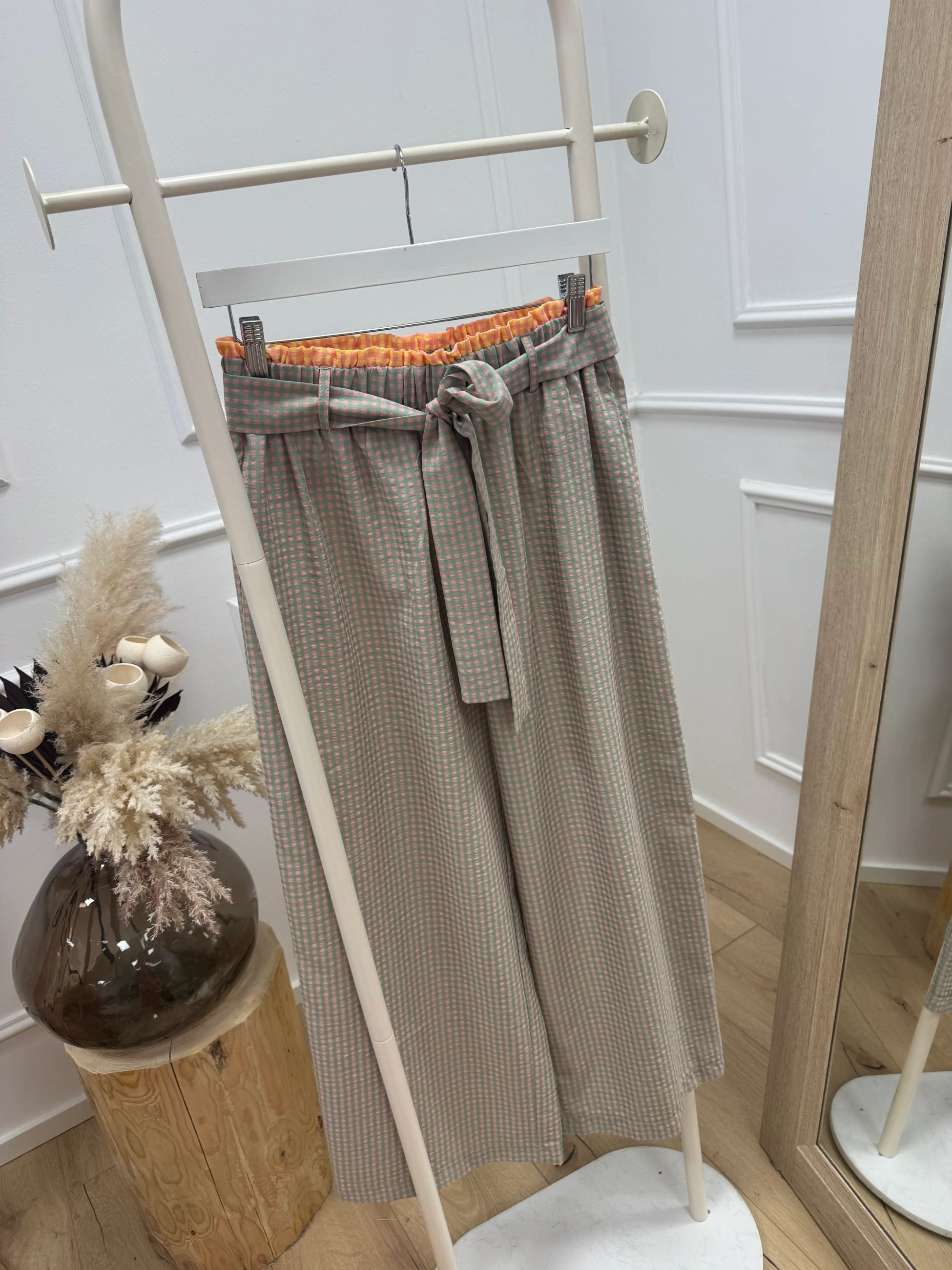 Pantaloni vichy ruffle salvia - Crispy