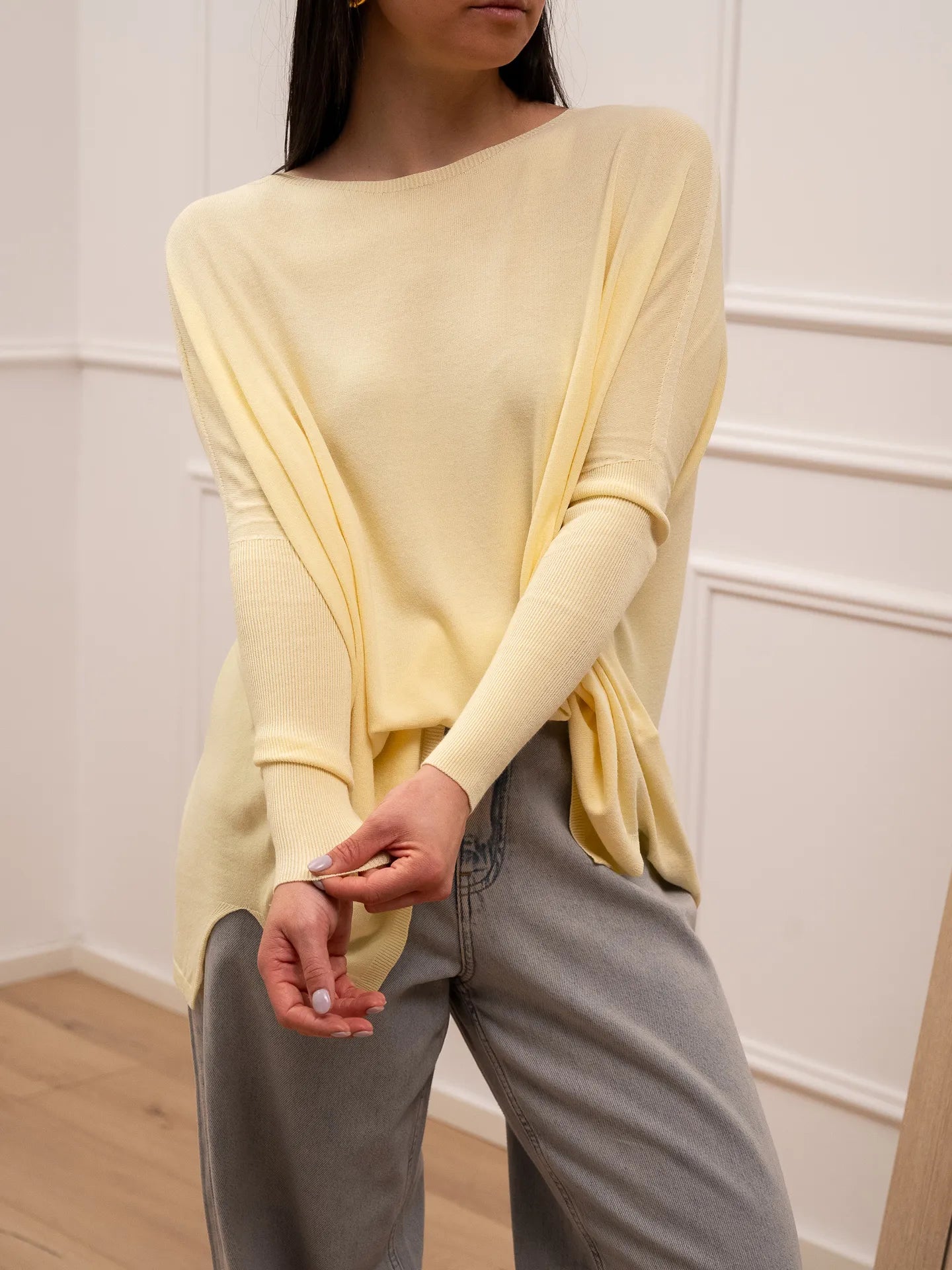 Maglia a scatoletta giallino manica pipistrello - Vicolo