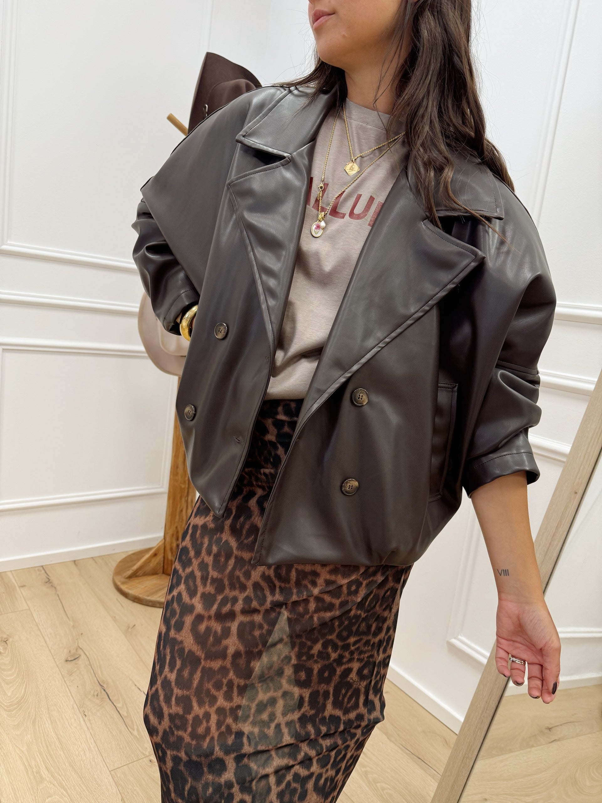 Giacca ecopelle moro oversize - HaveOne