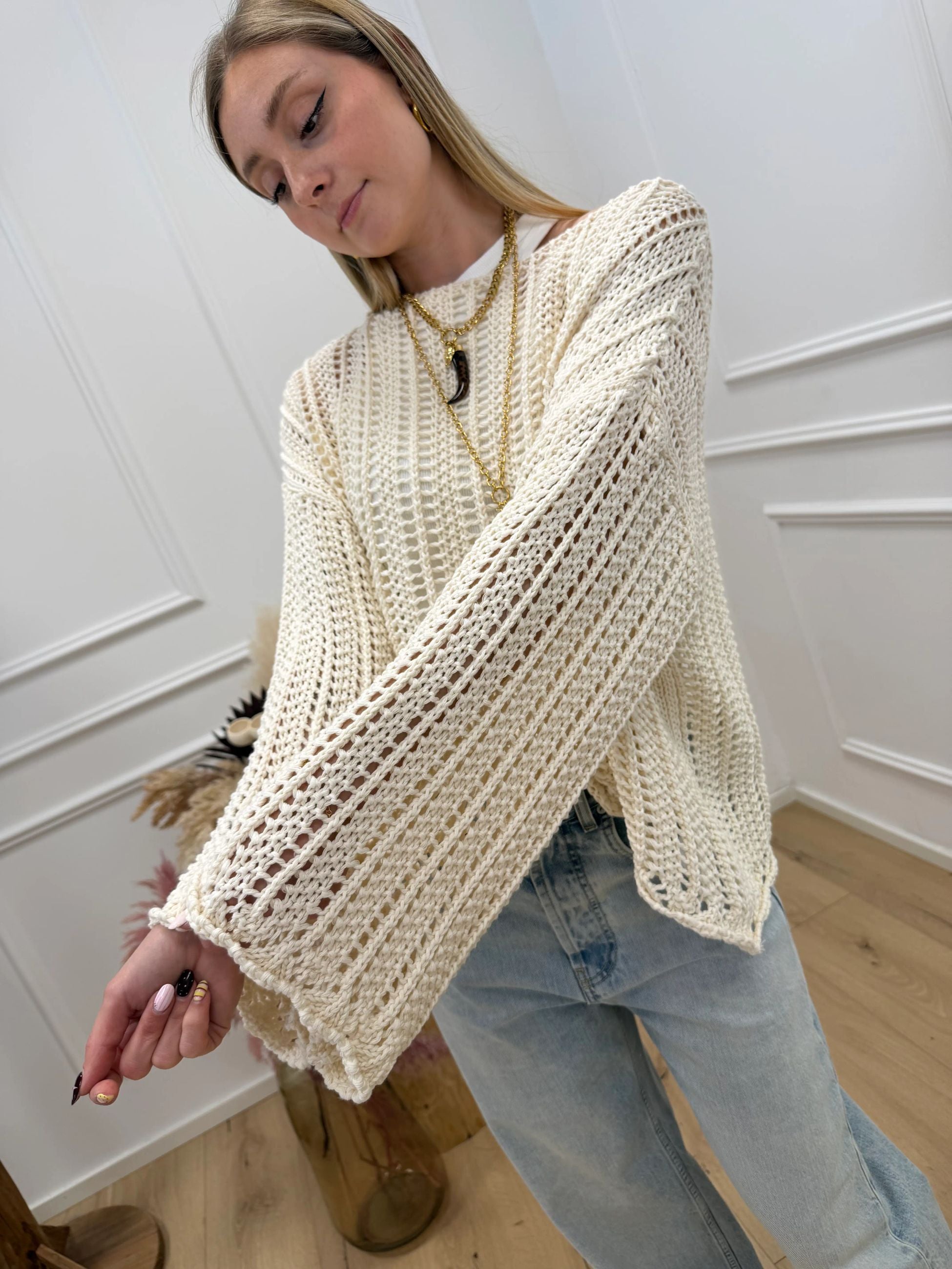 Maxi maglia traforata burro - Calibro Shop