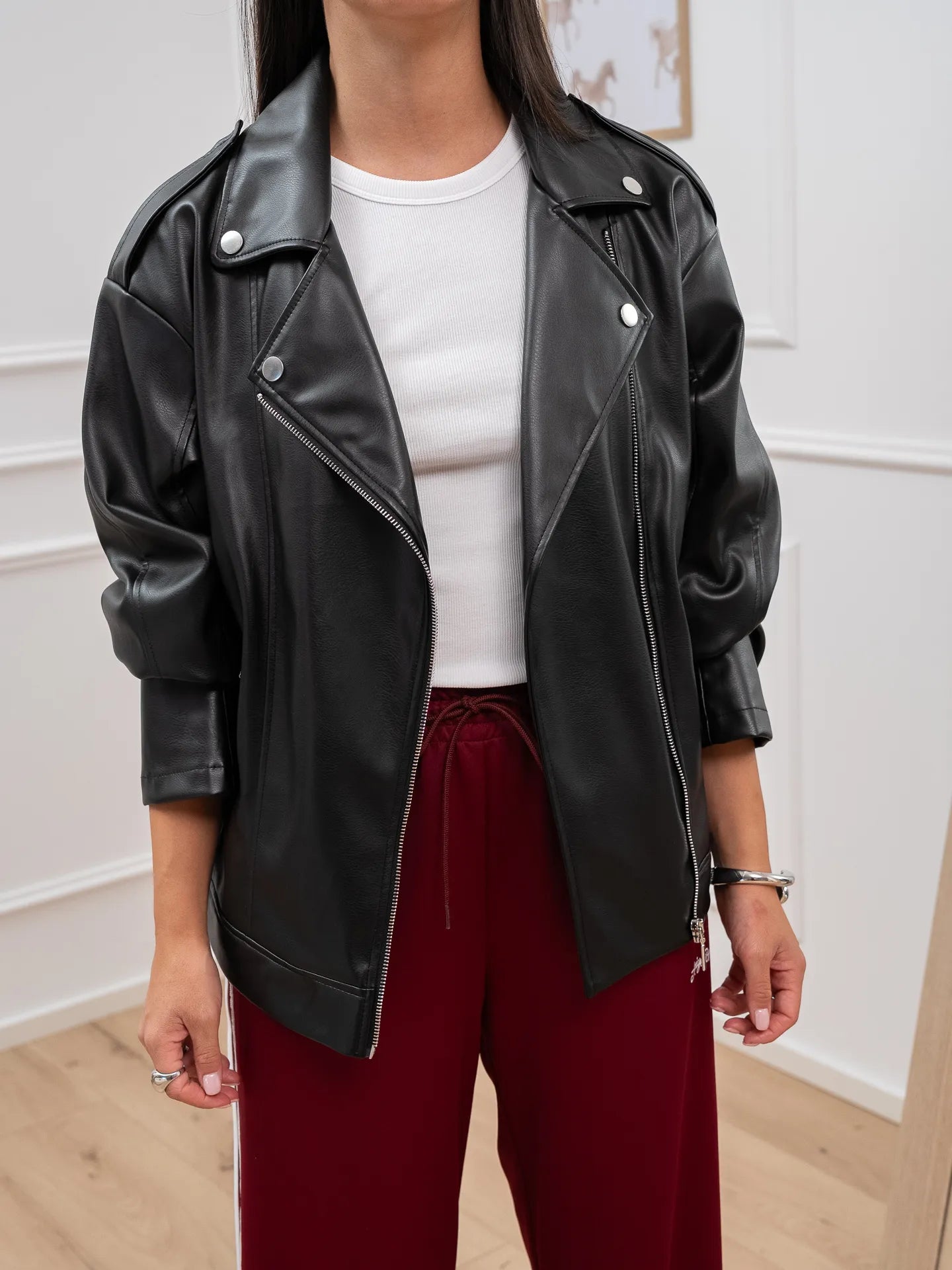 Chiodo over in ecopelle nero con zip - HaveOne