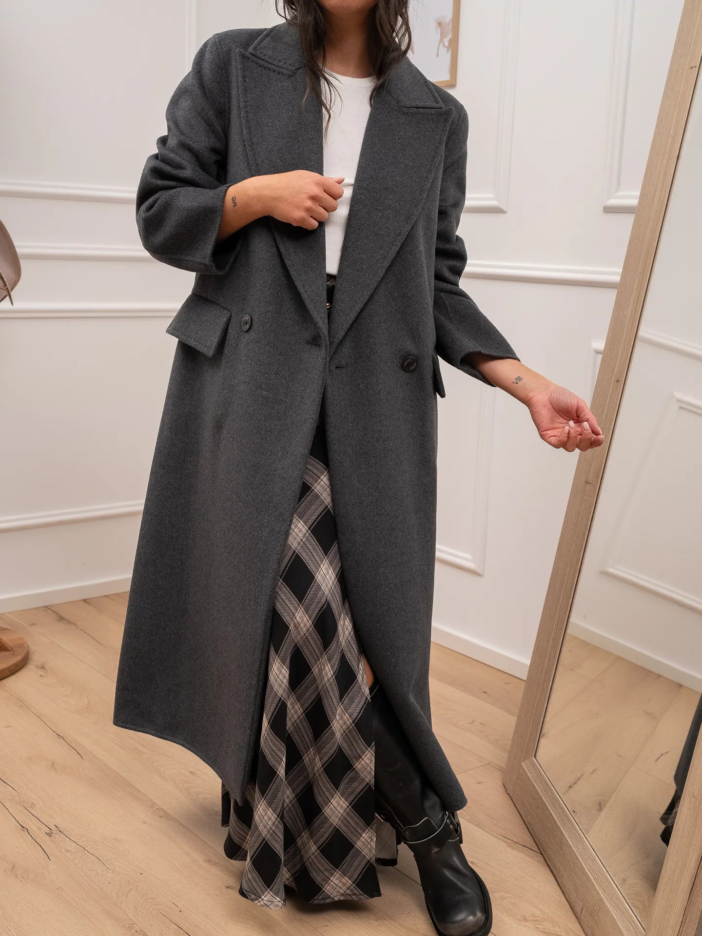 Cappotto doppiopetto grigio mélange lungo - Vicolo