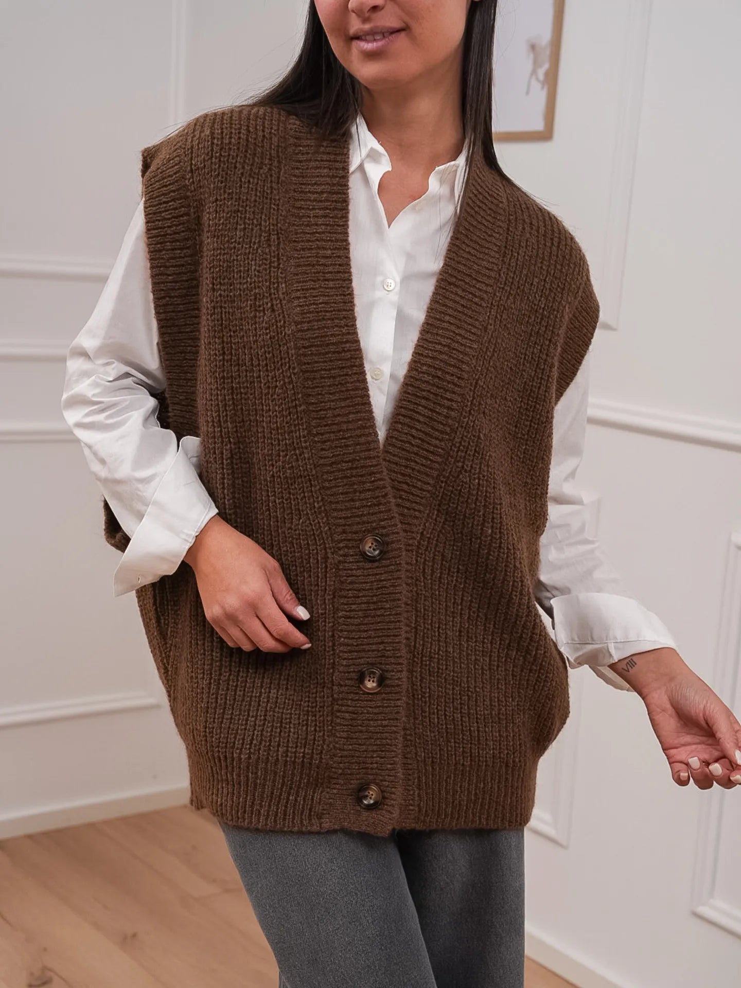 Gilet over tabacco tre bottoni - Vicolo