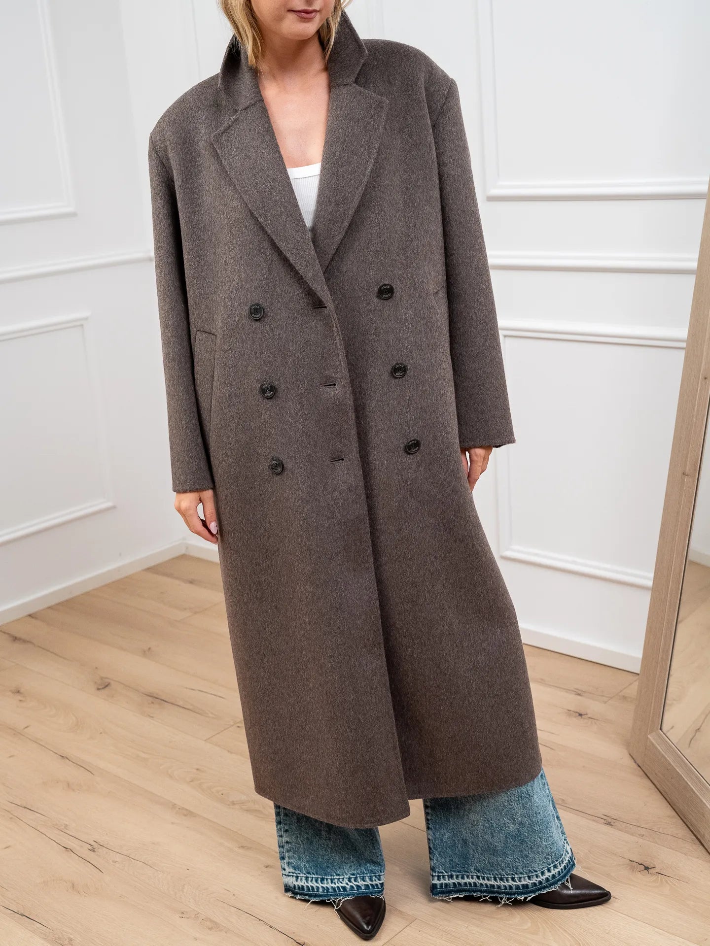 Cappotto lungo fango mélange doppiopetto - Vicolo
