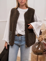 Gilet teddy con tasche quilted e profili check - Vicolo